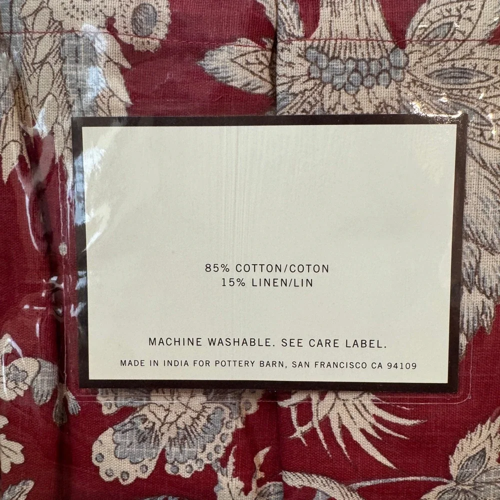 Pottery Barn Margaret Shower Curtain Red Floral Paisley Cotton Linen 72x72 NEW